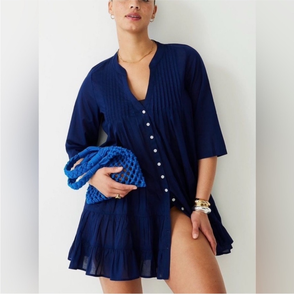 J. Crew navy cotton tiered mini dress